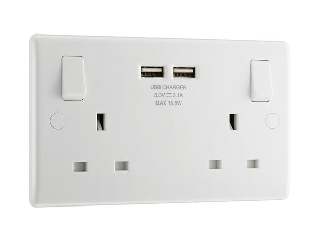 MST822U3 - Switched Socket 2-Gang 13A with 2 x USB Ports