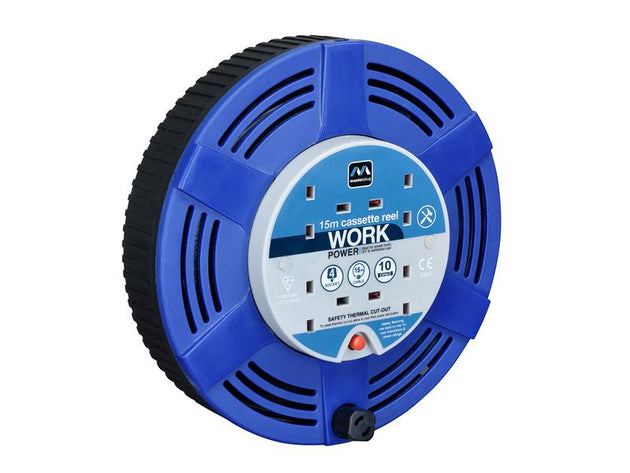 MSTLCT15104R - Cassette Cable Reel 240V 10A 4-Socket Thermal Cut-Out Blue 15m