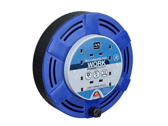 MSTMCT08134R - Cassette Cable Reel 240V 13A 4-Socket Thermal Cut-Out Blue 8m
