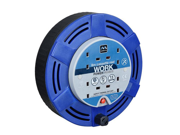 MSTMCT08134R - Cassette Cable Reel 240V 13A 4-Socket Thermal Cut-Out Blue 8m