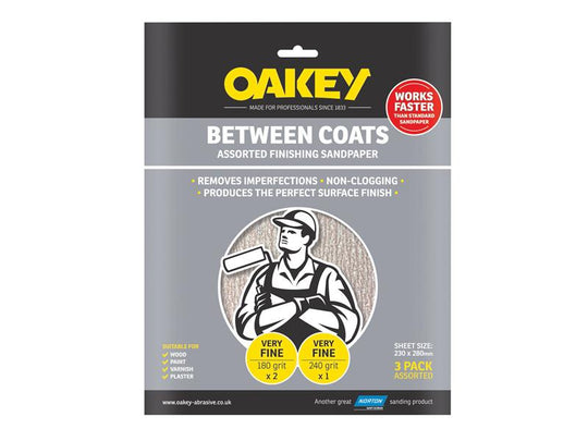 OAK58625 - Between Coats Finishing Sandpaper 230 x 280mm Assorted (3)