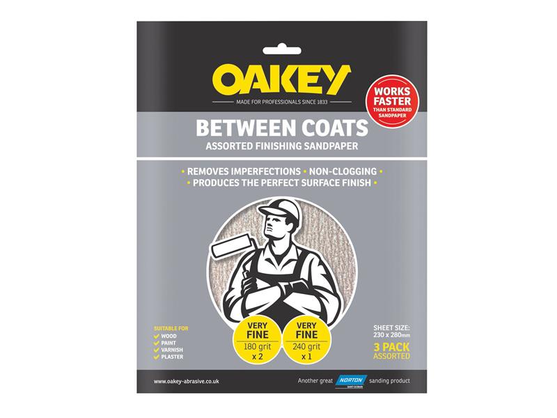 OAK58625 - Between Coats Finishing Sandpaper 230 x 280mm Assorted (3)