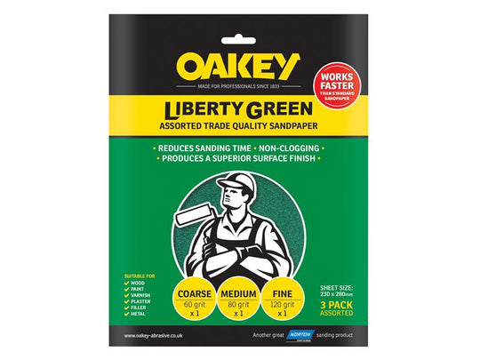OAK84727 - Liberty Green Aluminium Oxide Sheets 230 x 280mm Assorted (3)