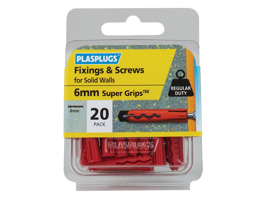 PLASWRS20 - Solid Wall Super Grips™ Fixings Red & Screws Pack of 20