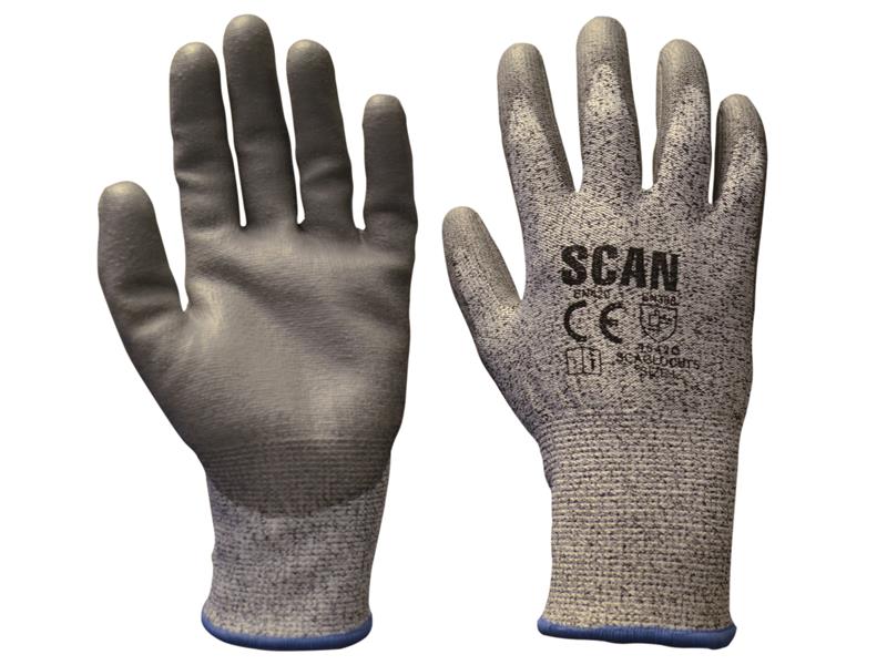 SCAGLOCUT5 - Grey PU Coated Cut 5 Gloves - L (Size 9)