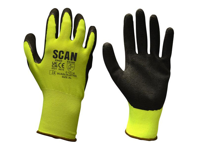SCAGLOLATYL - Hi-Vis Yellow Foam Latex Coated Gloves - L (Size 9)