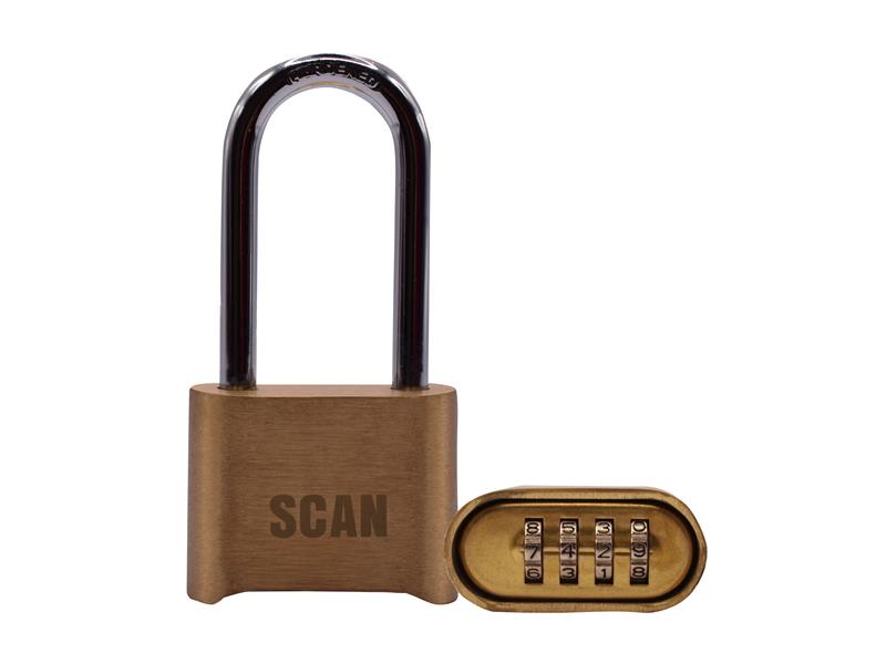 SCAPLBCOMLS - Brass Combination Padlock 50mm Long Shackle