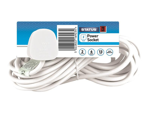 SIN2S6MW - Extension Lead 240V 2-Gang 13A White 6m