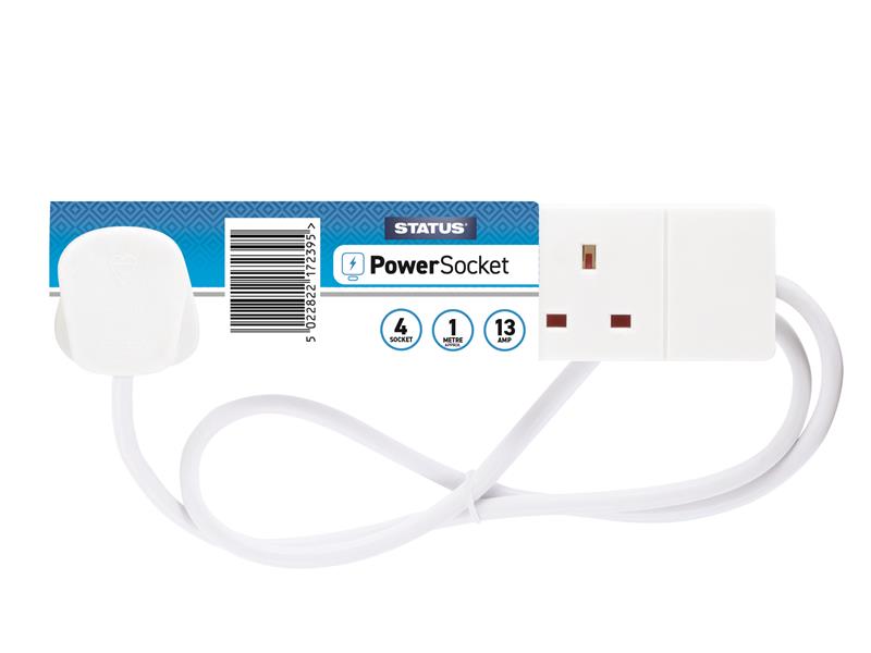 SIN4SM1W - Extension Lead 240V 4-Gang 13A White 1m