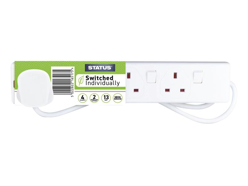 SIN4SM2WSS - Extension Socket Switched 4 Way 2m White