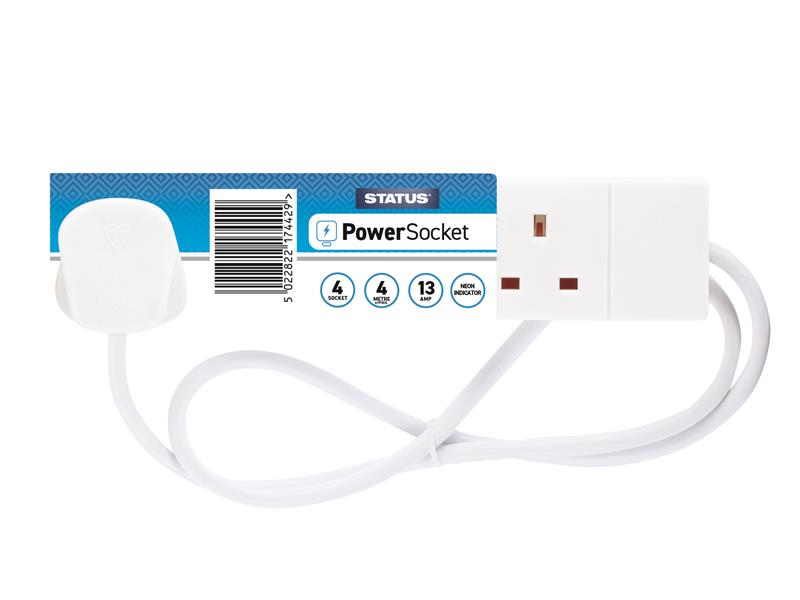 SIN4SM4W - Extension Lead 240V 4-Gang 13A White 4m