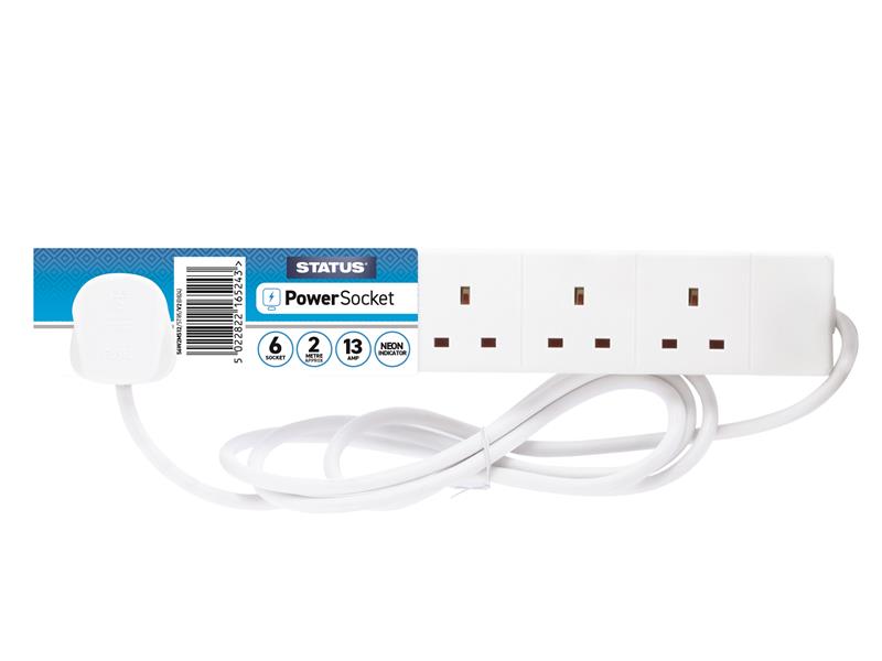 SIN6SM2W - Extension Lead 240V 6-Gang 13A White 2m