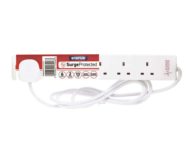 SIN6SM2WSP - Surge Protected Extension Lead 240V 6-Gang 13A White 2m