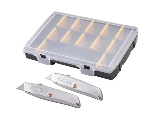 STA910899 - 99E Trimming Knife Twin Pack with 50 Spare Blades in Organiser
