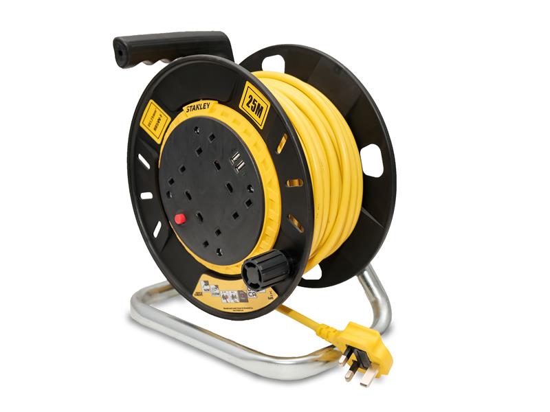 STEC25M2USB - Open Drum Cable Reel 240V 13A 4-Socket + 2 USB 25m