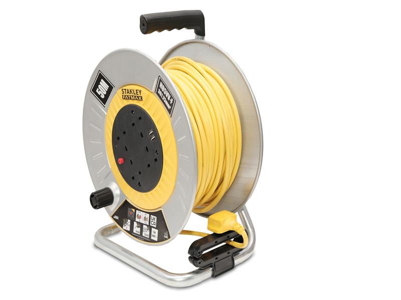 STER50M2USBS - Open Metal Drum Cable Reel 240V 13A 4-Socket + 2 USB 50m
