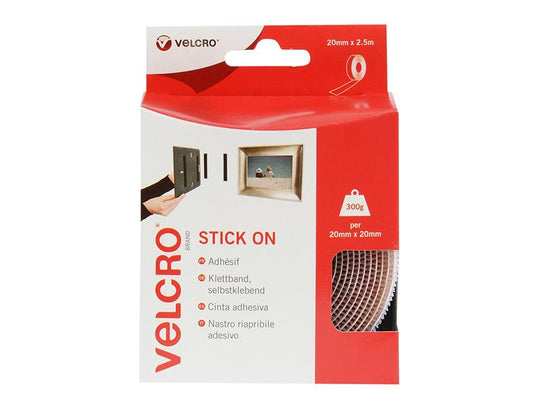 VEL60214 - Stick On Tape White 20mm x 2.5m 60214