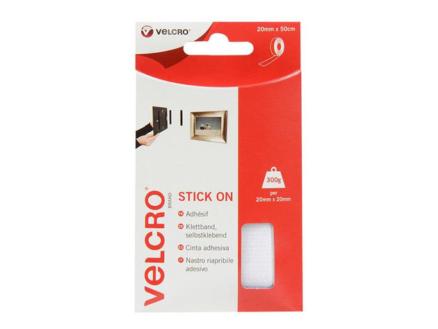 VEL60224 - Stick On Tape White 20mm x 50cm 60224
