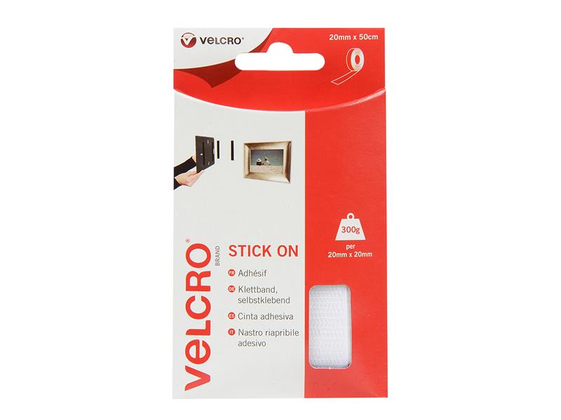 VEL60224 - Stick On Tape White 20mm x 50cm 60224