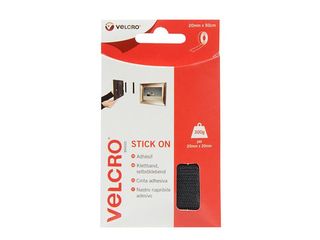 VEL60225 - Stick On Tape Black 20mm x 50cm 60225