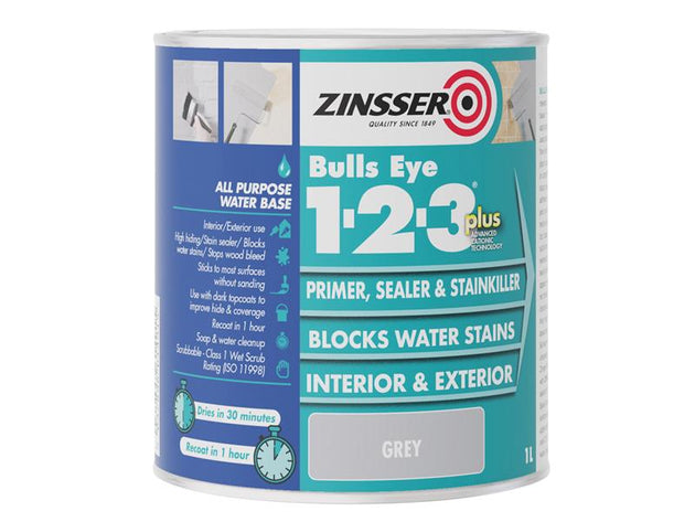 ZINBE123PG1L - Bulls Eye® 1-2-3 Plus Primer, Sealer & Stain Killer Grey 1 litre