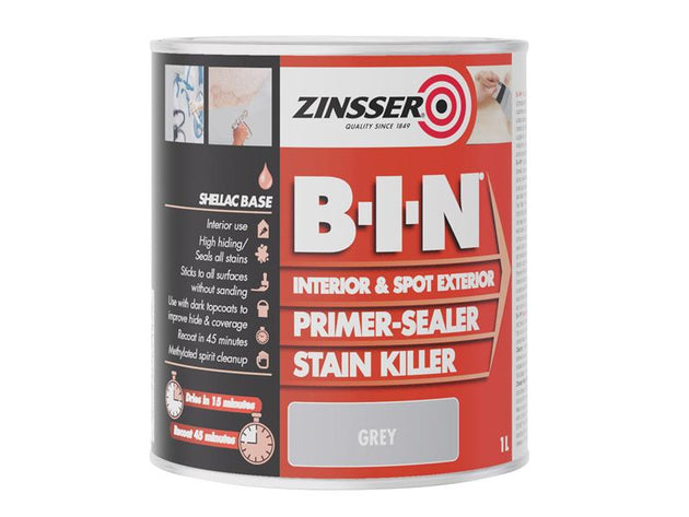 ZINBING1L - B.I.N® Primer, Sealer & Stain Killer Paint Grey 1 litre